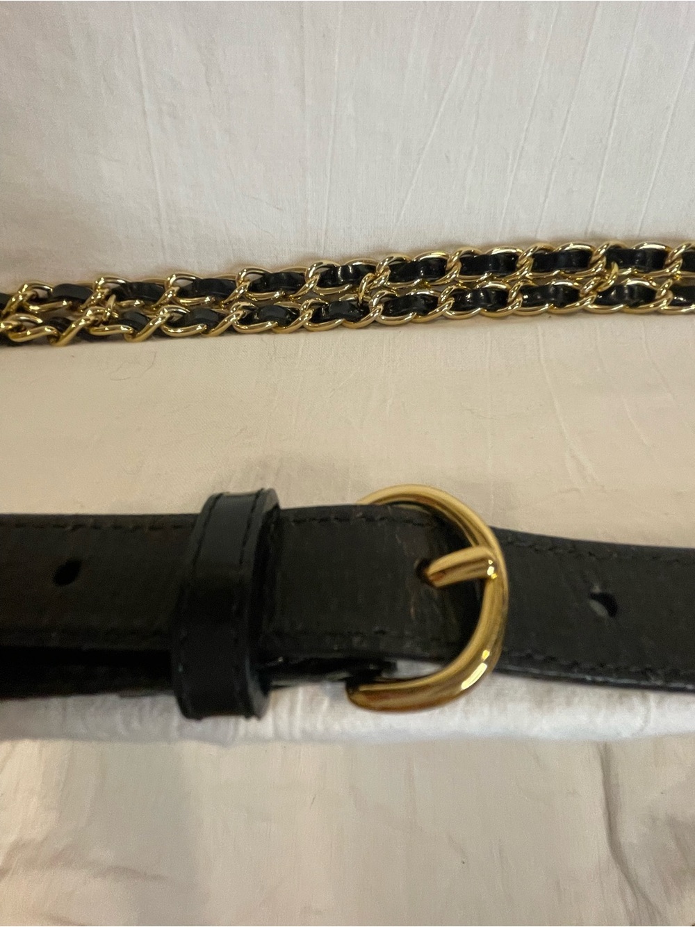 Talbots Black Patent Leather Gold Chain Belt Small S Double Chain